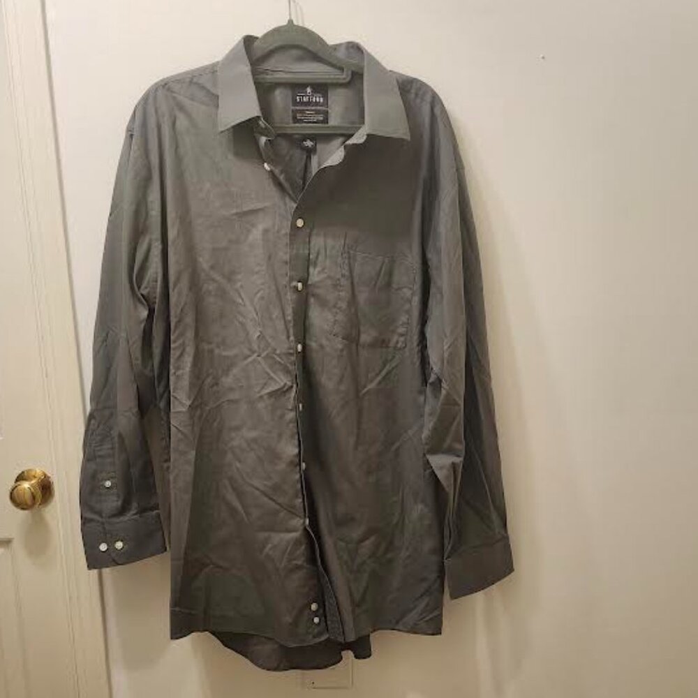 Stafford Shirt Men's 17 - 17 1/2 Long Grey Sleeve Button-Up Travel Easy Care